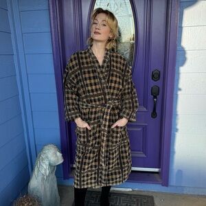 Brown and Black Houndstooth Plush Robe - Mens + Unisex Barrington Houserobe